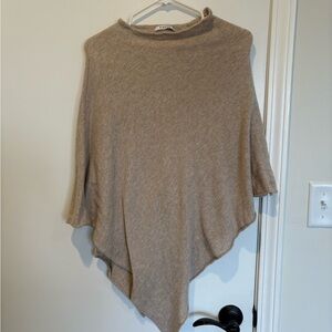 Women’s Pieces Brand beige, taupe asymmetrical knit poncho top
